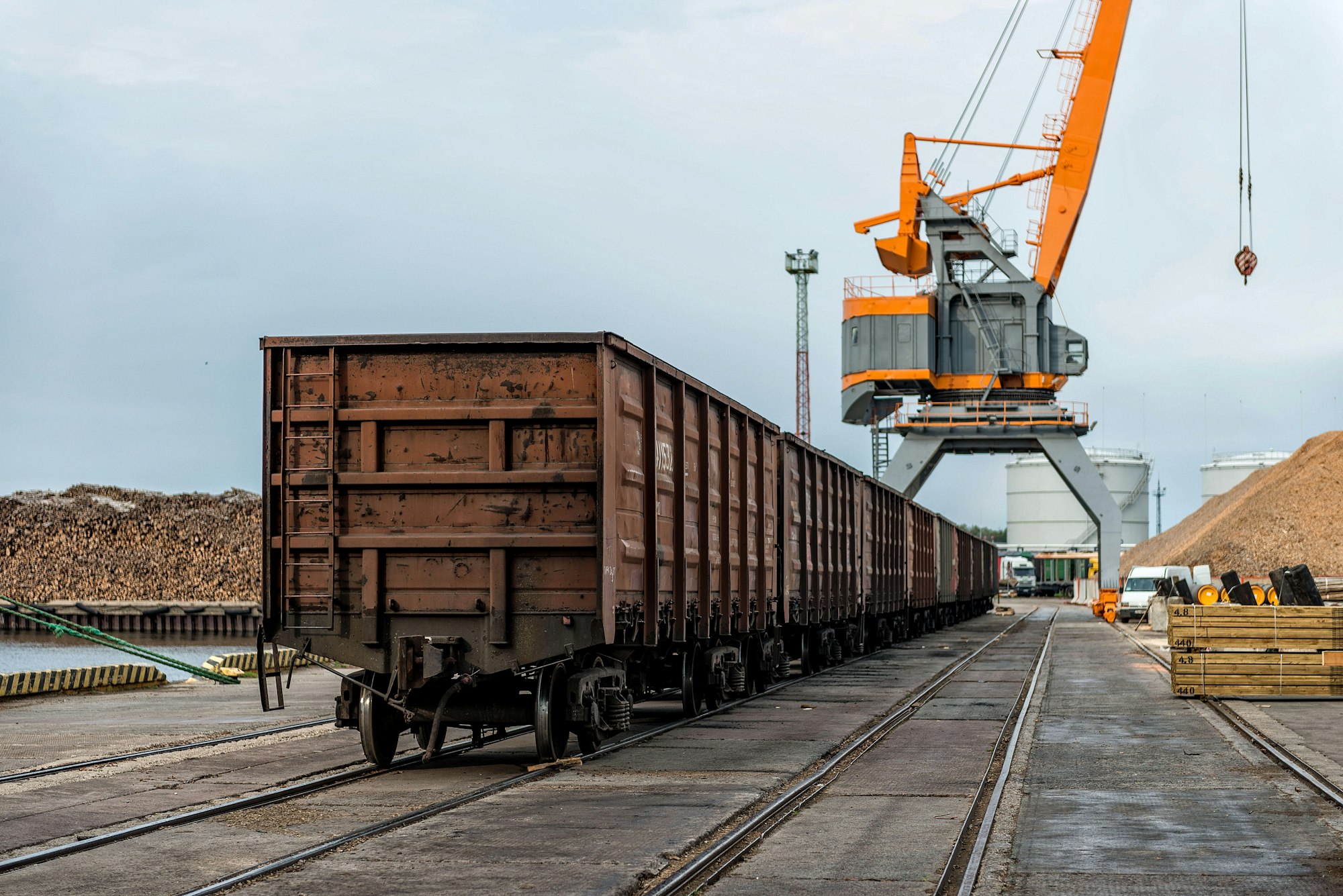 Harbor cranes and railway freight wagons. ❤️ nominated 💔